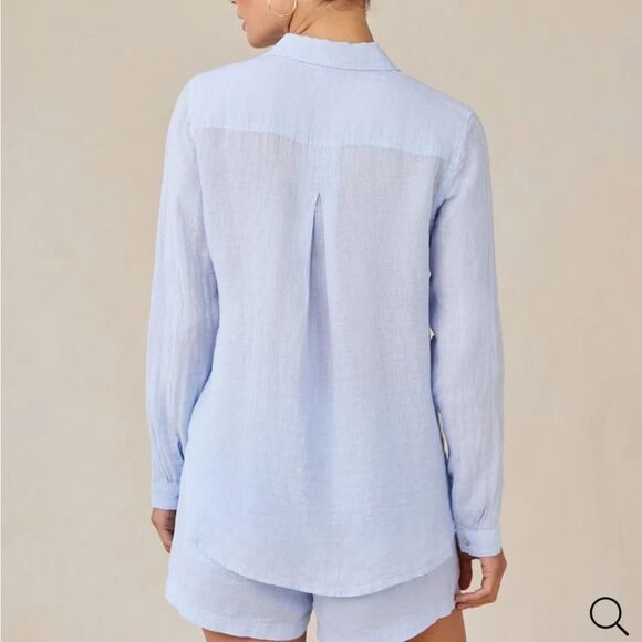 Bella Dahl Linen Pocket Button Down In Perennial Blue Light Blue Size XS - Picture 2 of 10